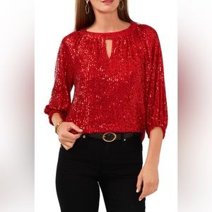 NWOT Vince Camuto Sequin Keyhole Neck Blouse